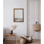 Aazzkang Rustic Wood Mirror Rectangle Decorative Wall Mirror With Frame Bedroom Living Room Bathroom Hanging Mirror Brown