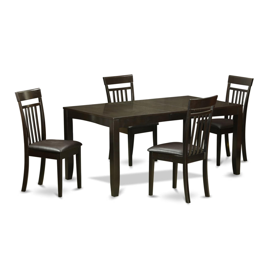 East West Furniture LYCA5-CAP-LC Lynfield 5 Piece Kitchen Set for 4 Includes a Rectangle Dining Room Table with Butterfly Leaf and 4 Faux Leather Upholstered Chairs, 36x66 Inch