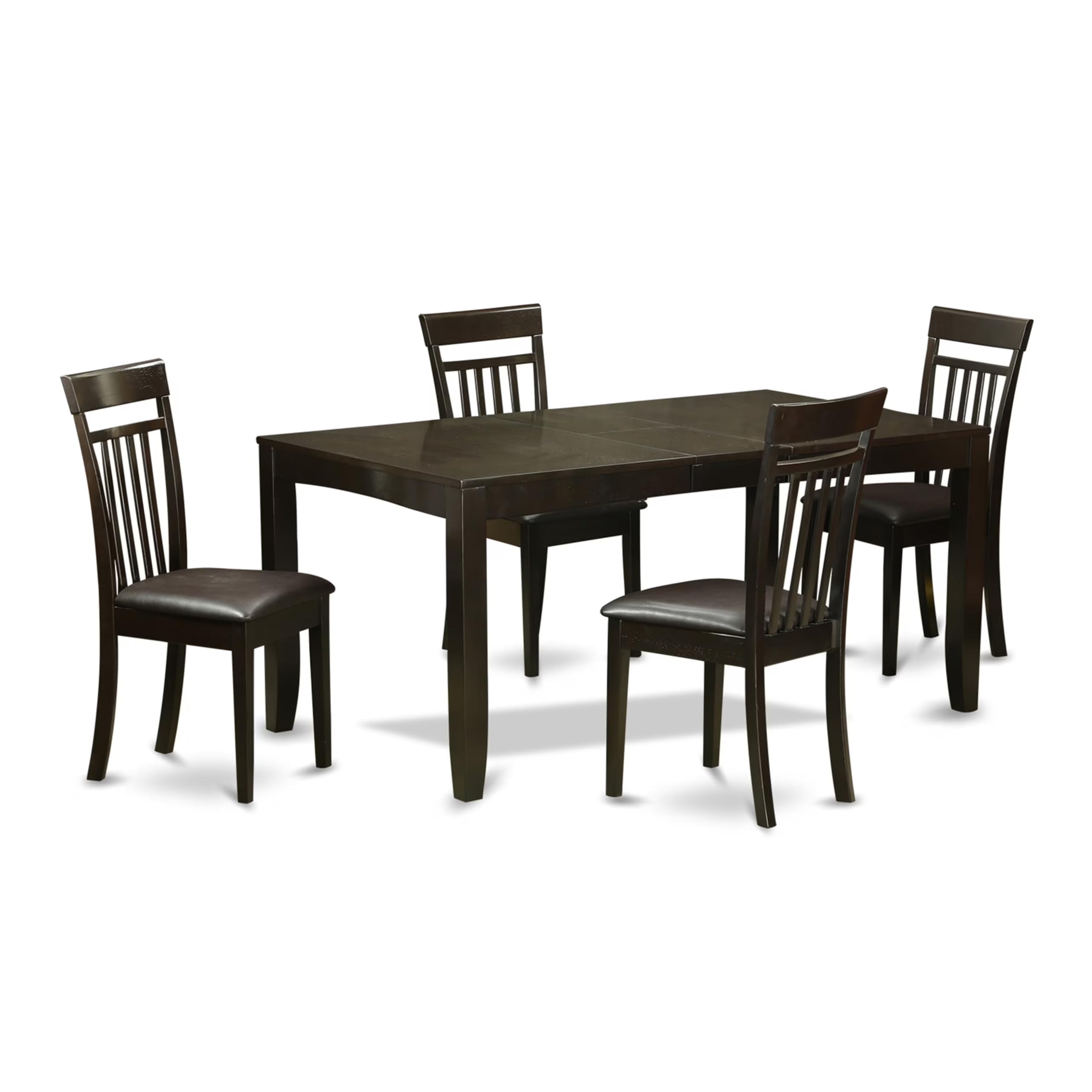 East West Furniture LYCA5-CAP-LC Lynfield 5 Piece Kitchen Set for 4 Includes a Rectangle Dining Room Table with Butterfly Leaf and 4 Faux Leather Upholstered Chairs, 36x66 Inch
