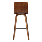 HomeRoots Wood, Faux Leather/Leatherette, Stainless Steel 30â€ Brown Faux Leather Wooden Swivel Bar Stool
