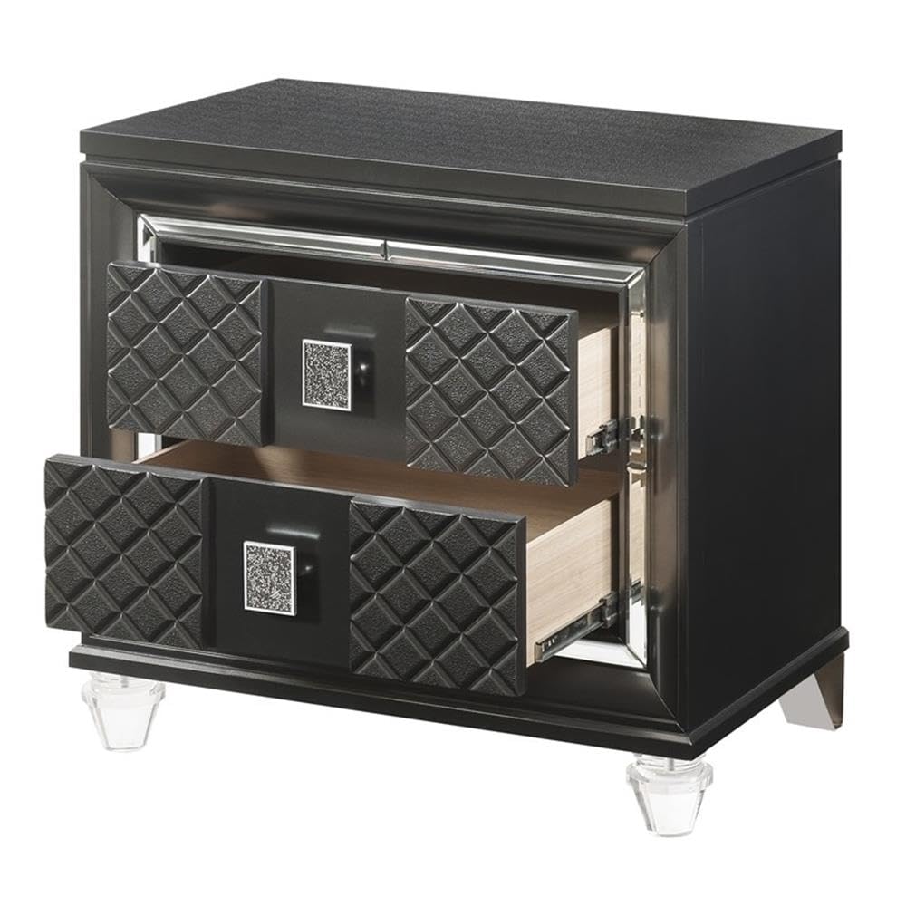 Acme Sawyer 2-Drawer Wooden Nightstand In Metallic Gray