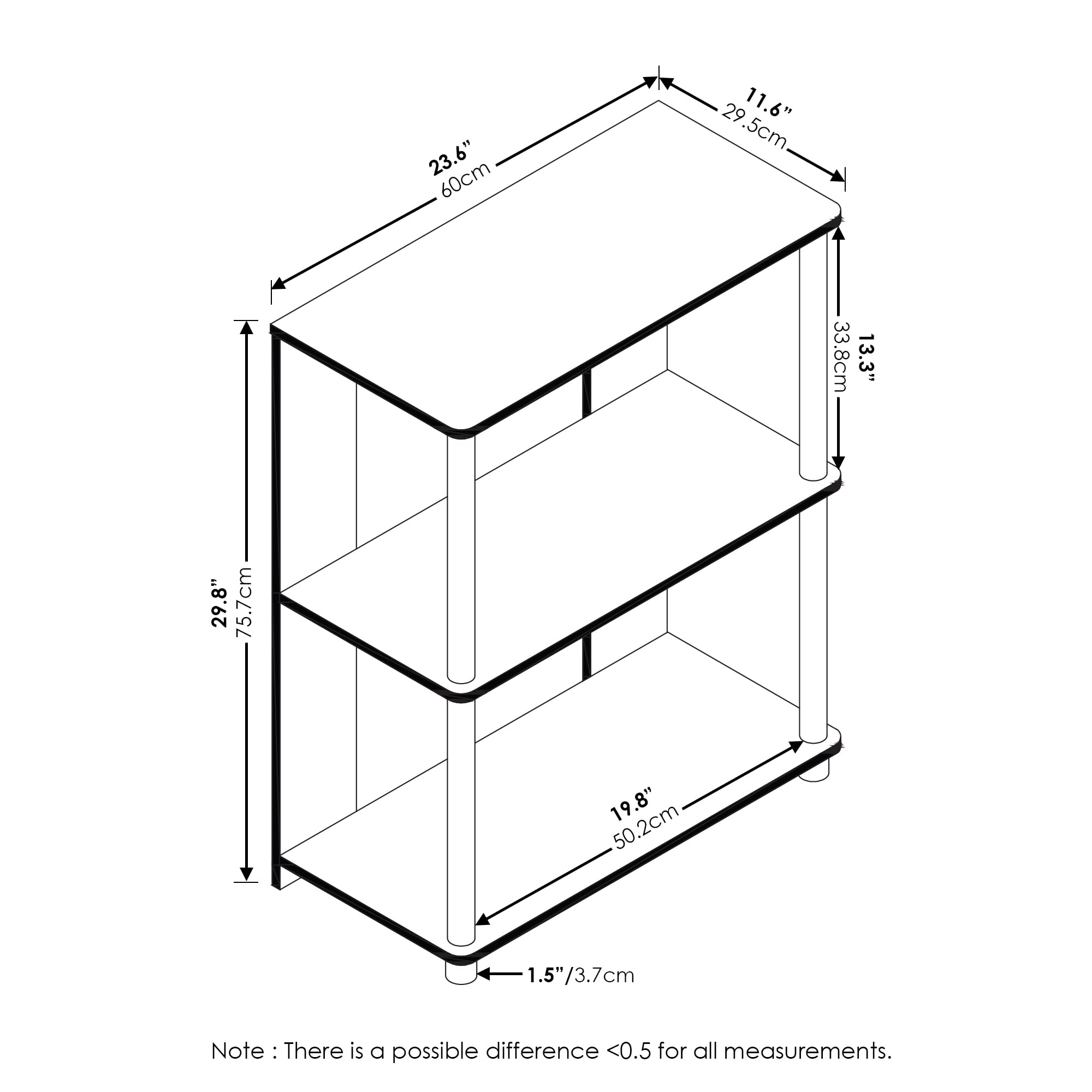 Furinno Jaya Simple Design 3-Tier Bookcase / Bookshelf / Display Rack with Stainless Steel Tubes, White Oak