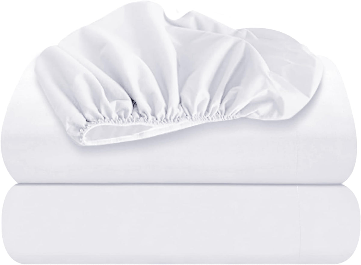 Oakias Twin Fitted Sheets White - Pack Of 2 Bottom Sheets - Soft Brushed Microfiber Elastic Sheets For Bed - Shrinkage & Fade Re