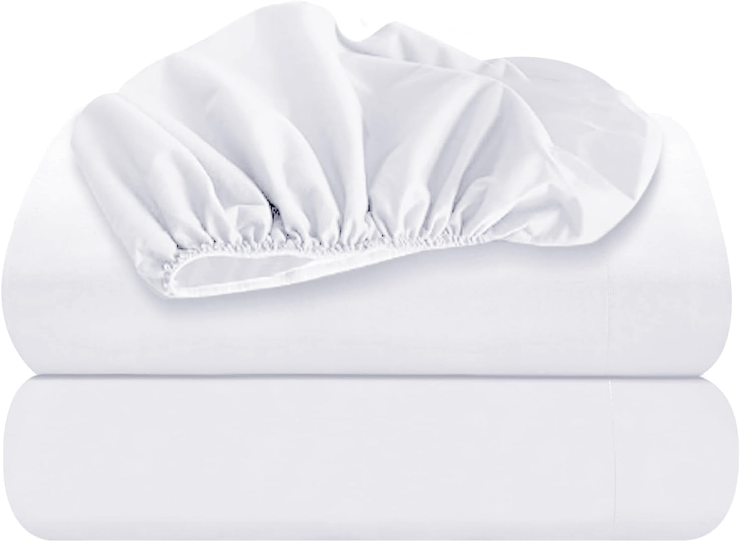 Oakias Full Fitted Sheets White - Pack Of 2 Bottom Sheets - Soft Brushed Microfiber Elastic Sheets For Bed - Shrinkage & Fade Re