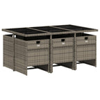 vidaXL Patio Dining Set with Cushions - 7 Piece Gray Poly Rattan Outdoor Furniture for Garden, Backyard, Patio - Foldable Chairs, Tempered Glass Tabletop, Space-Saving Design