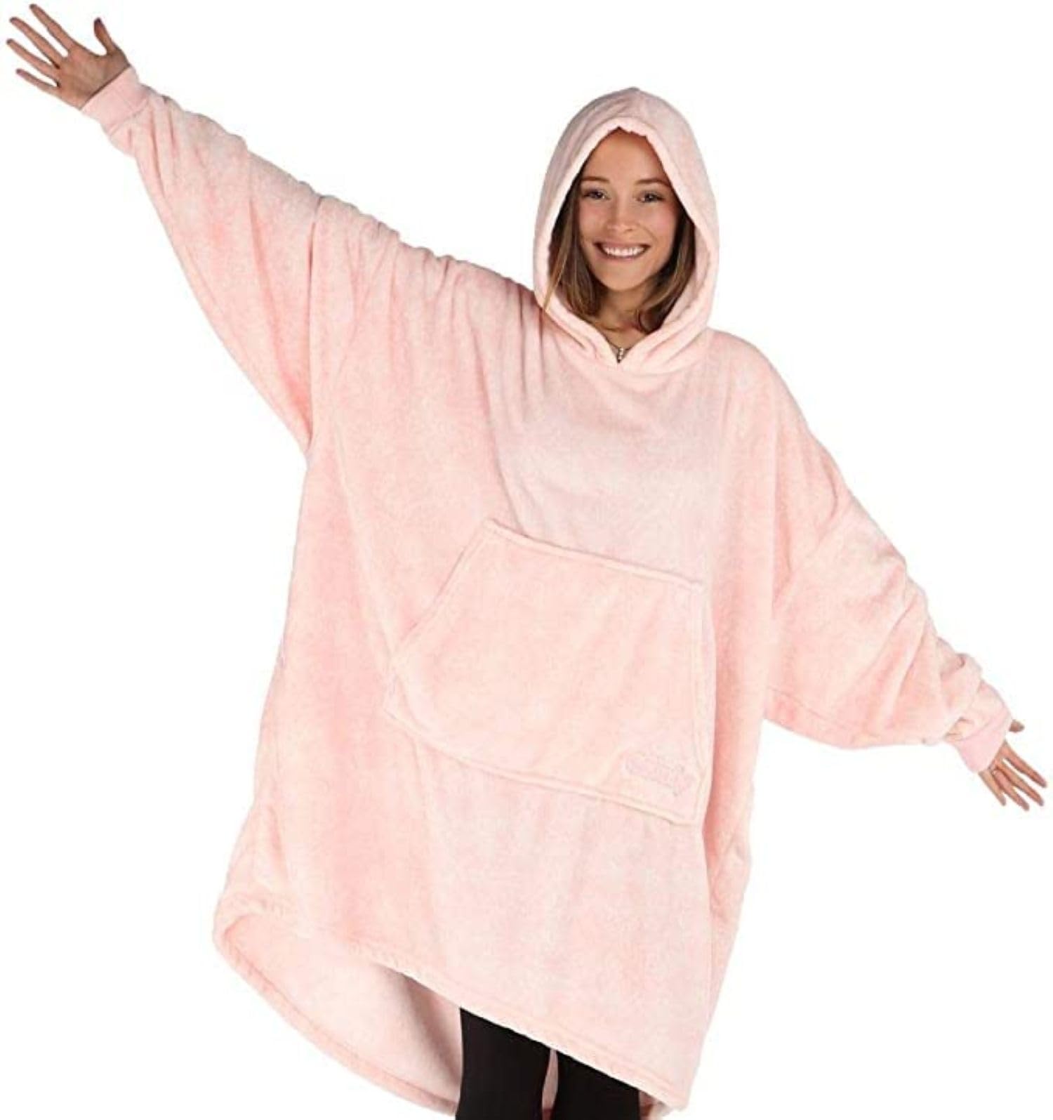 THE COMFY Wearable Blanket - Lightweight Microfiber Fleece, Oversized Design with Hood, One Size Fits All, Heather Pink