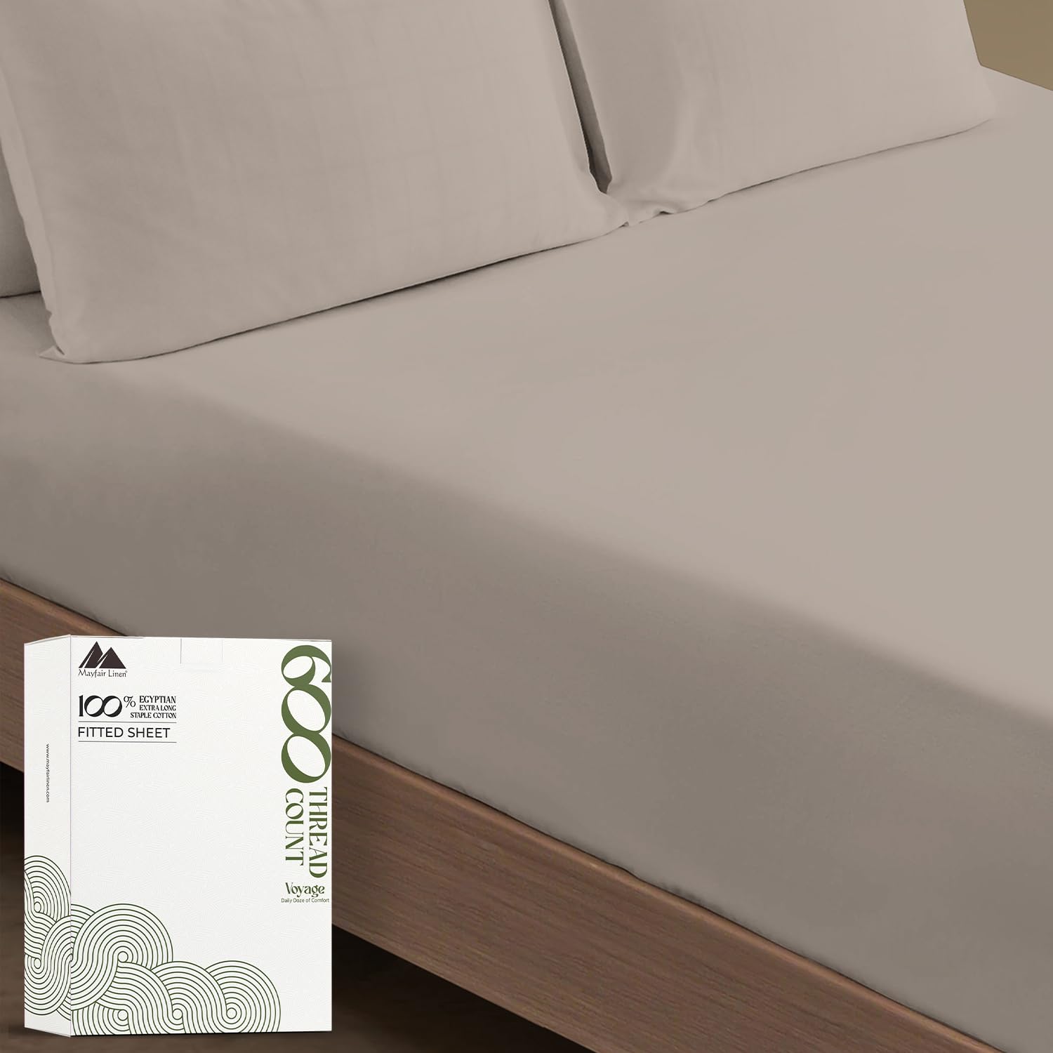 Mayfair Linen 100% Egyptian Cotton Full Size Fitted Sheet Only - 600 Thread Count 16' Deep Pocket Full Size Fitted Sheet, Soft Cooling Sateen Weave No Pop-Off Elastic Bottom Sheet For Adults - Taupe