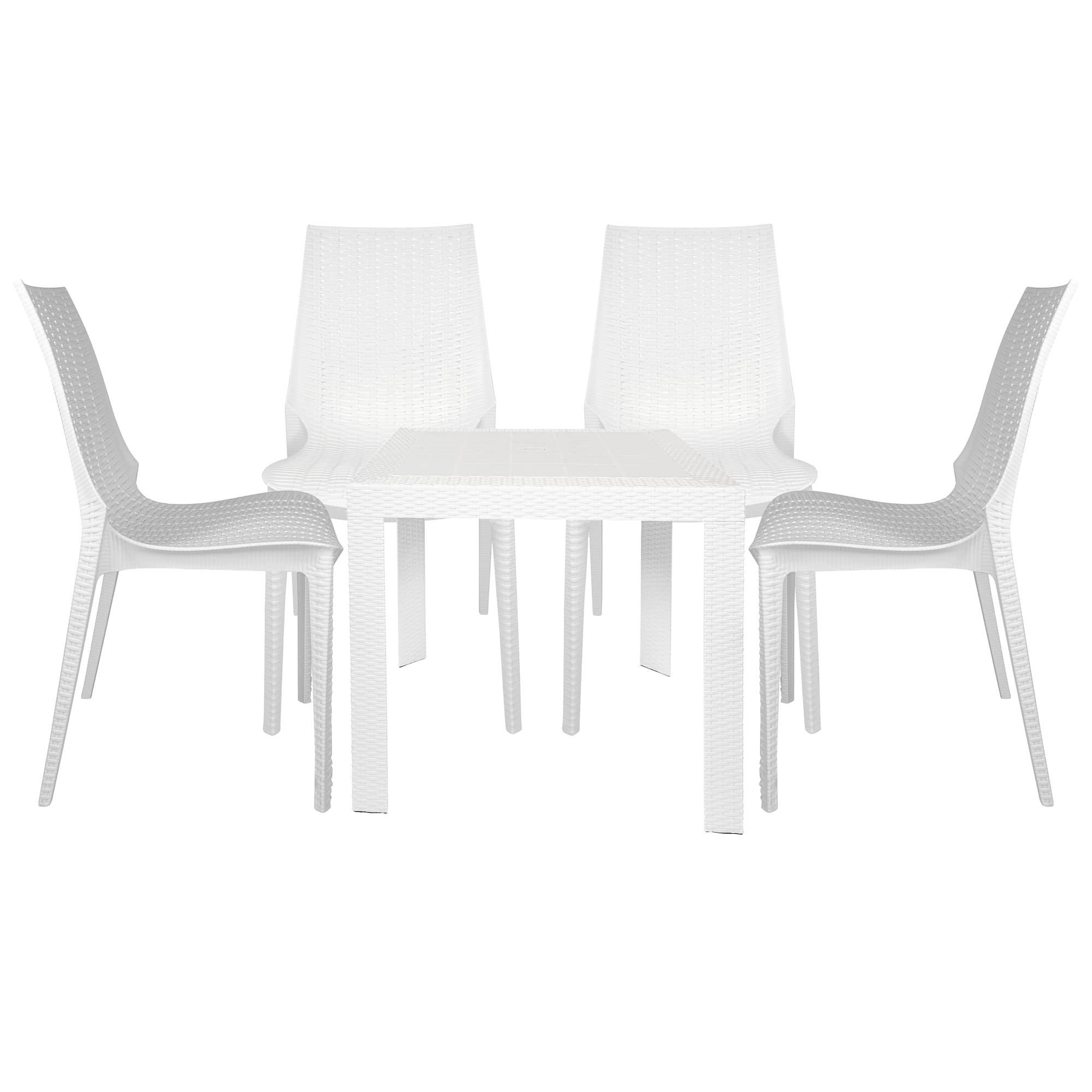 LeisureMod Kent Outdoor Dining Set With 4 Chairs in White