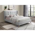 Acme Duran Button Tufted Fabric Eastern King Platform Bed in Light Gray