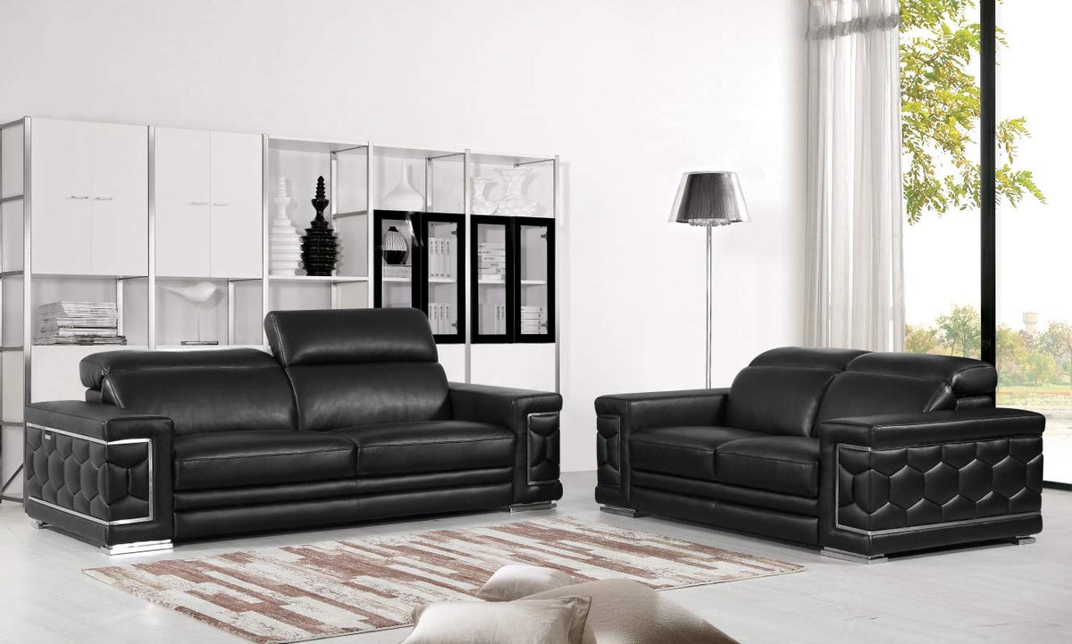 HomeRoots Decor 71-inch X 41-inch X 29-inch Modern Black Leather Sofa and Loveseat