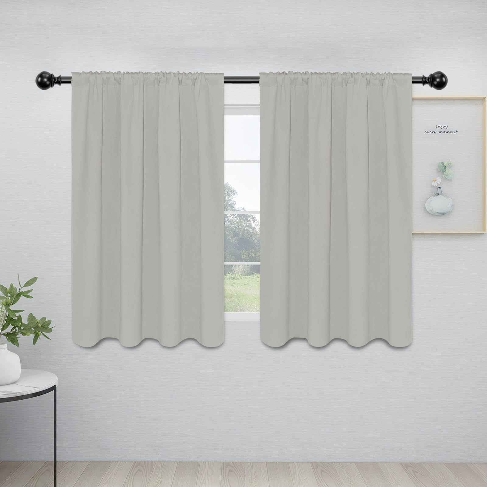 Easy-Going Rod Pocket Blackout Curtains For Bedroom, Room Darkening Window Curtains For Living Room, Thermal Insulated Noise Reduction Solid Window Drapes, 2 Panels(42X45 In, Greyish White)