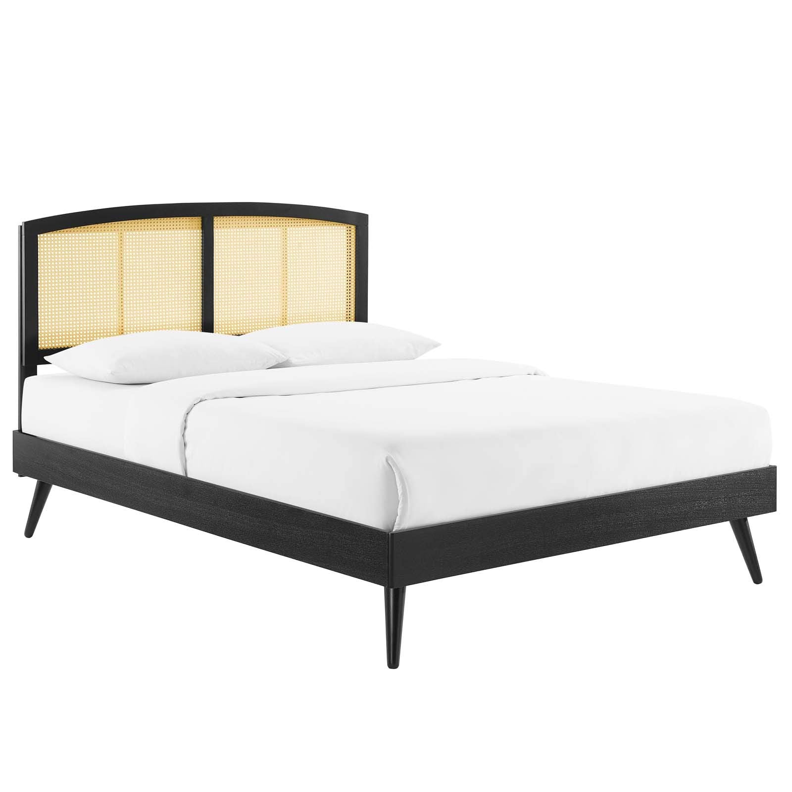 Modway Sierra Cane And Wood King Platform Bed With Splayed Legs In Black