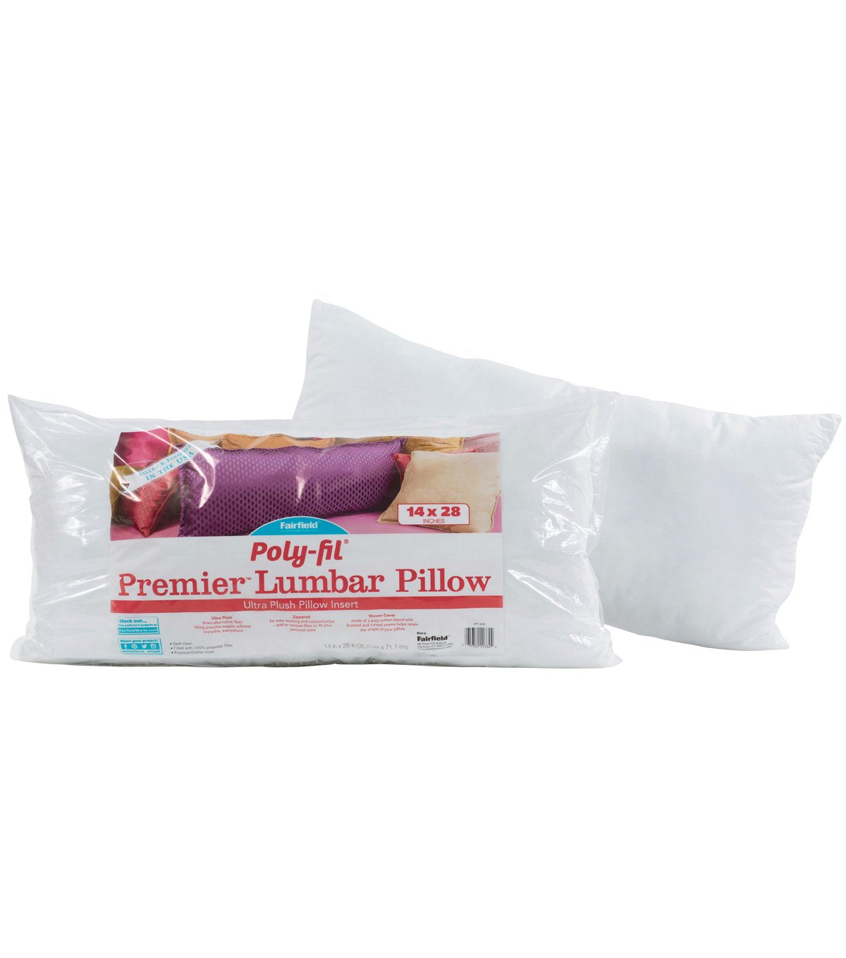 Fairfield Poly-Fil Premier Lumbar, Ultra Plush Inserts Pillows, Porch, Deck, Or Lounge Chairs, Cars, Office, And Home Decor, 14