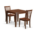 East West Furniture Oxford 3 Piece Modern Set Contains a Square Wooden Table and 2 Dining Room Chairs, 36x36 Inch, Mahogany