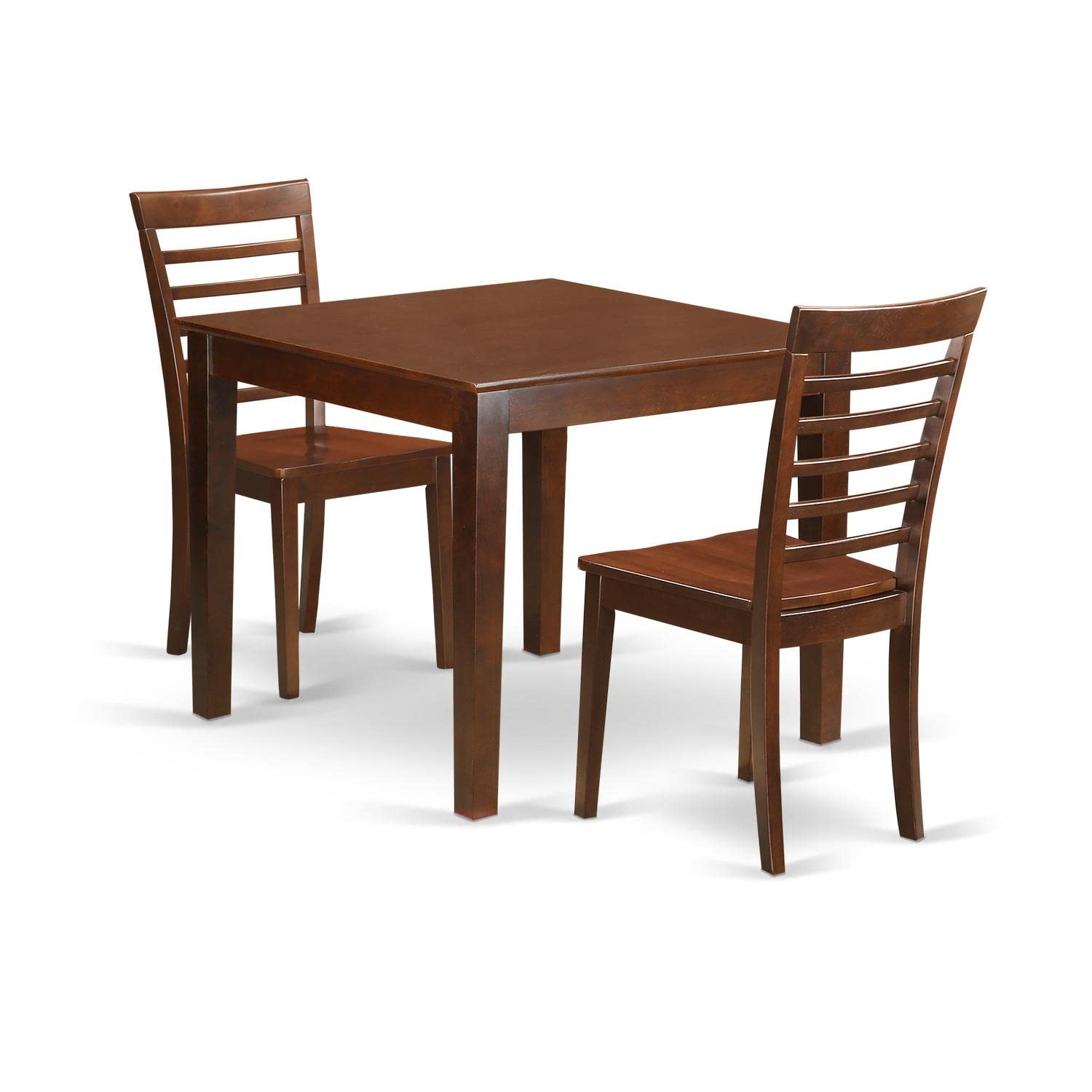 East West Furniture Oxford 3 Piece Modern Set Contains a Square Wooden Table and 2 Dining Room Chairs, 36x36 Inch, Mahogany