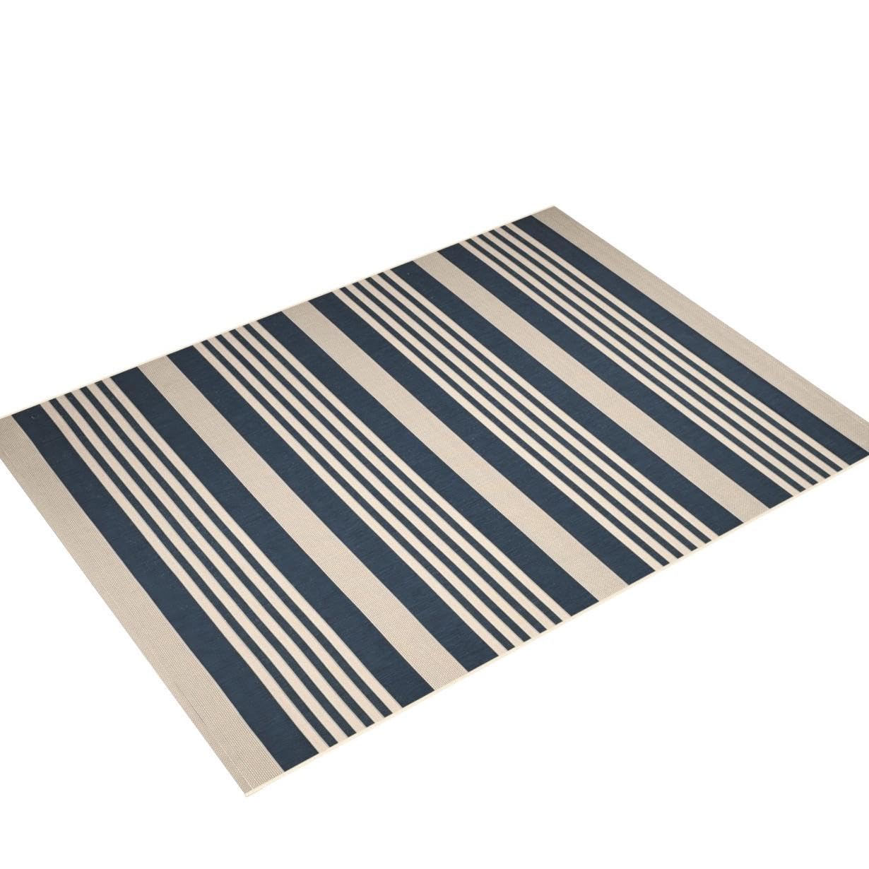 Safavieh Courtyard Collection 8' X 10' Navy/Beige Cy6062 Stripe Indoor/ Outside Waterproof Easy Cleansingpatio Backyard Mudroom