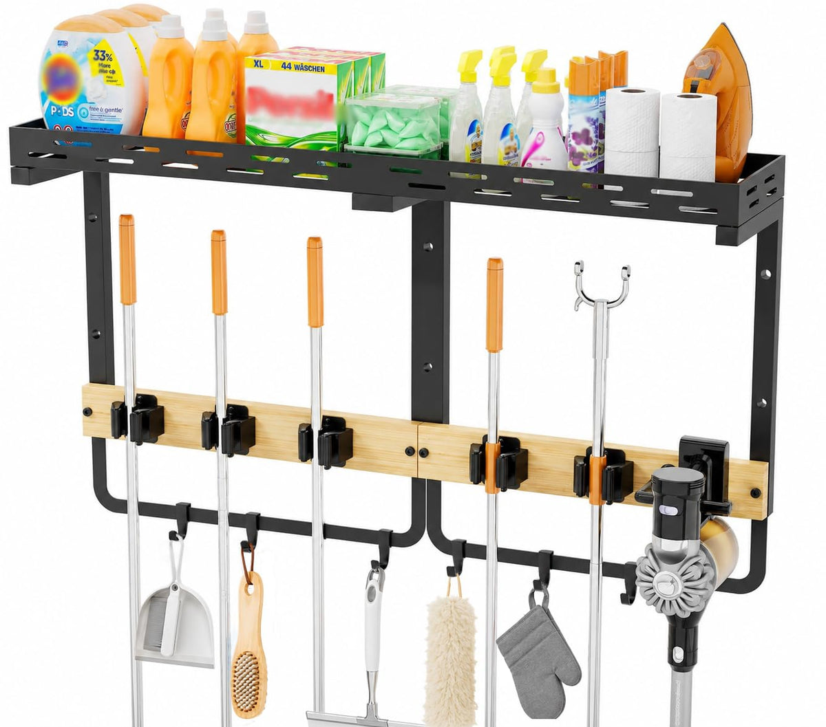 Flysoon Broom and Mop Holder Wall Mount With Shelf and Vacuum Holder
