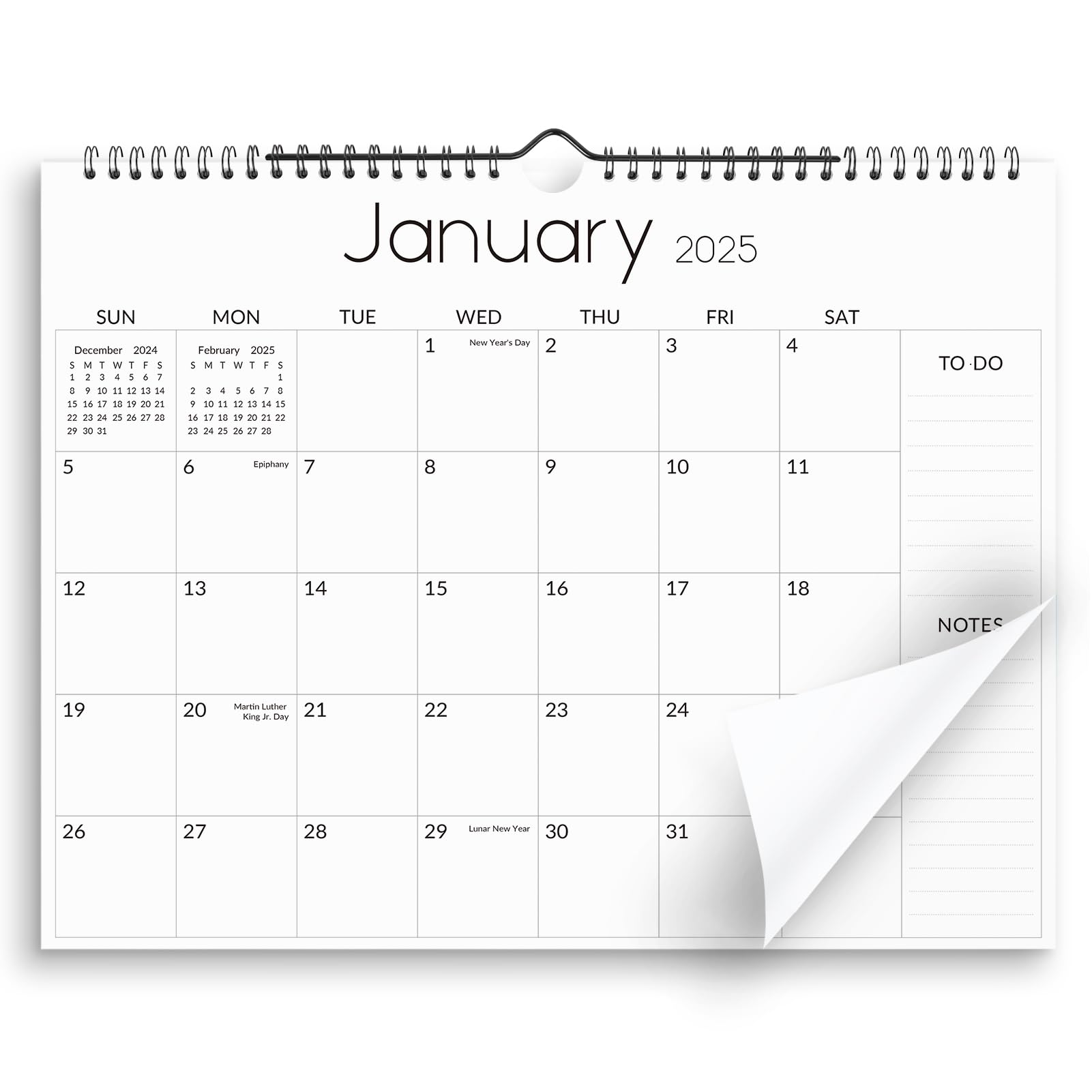 Skydue Wall Calendar 2025-2026, Jan 2025 To Jun 2026 18 Months 2025 Wall Calendar With Planner Stickers, 14.5 ' X 11 ', Black