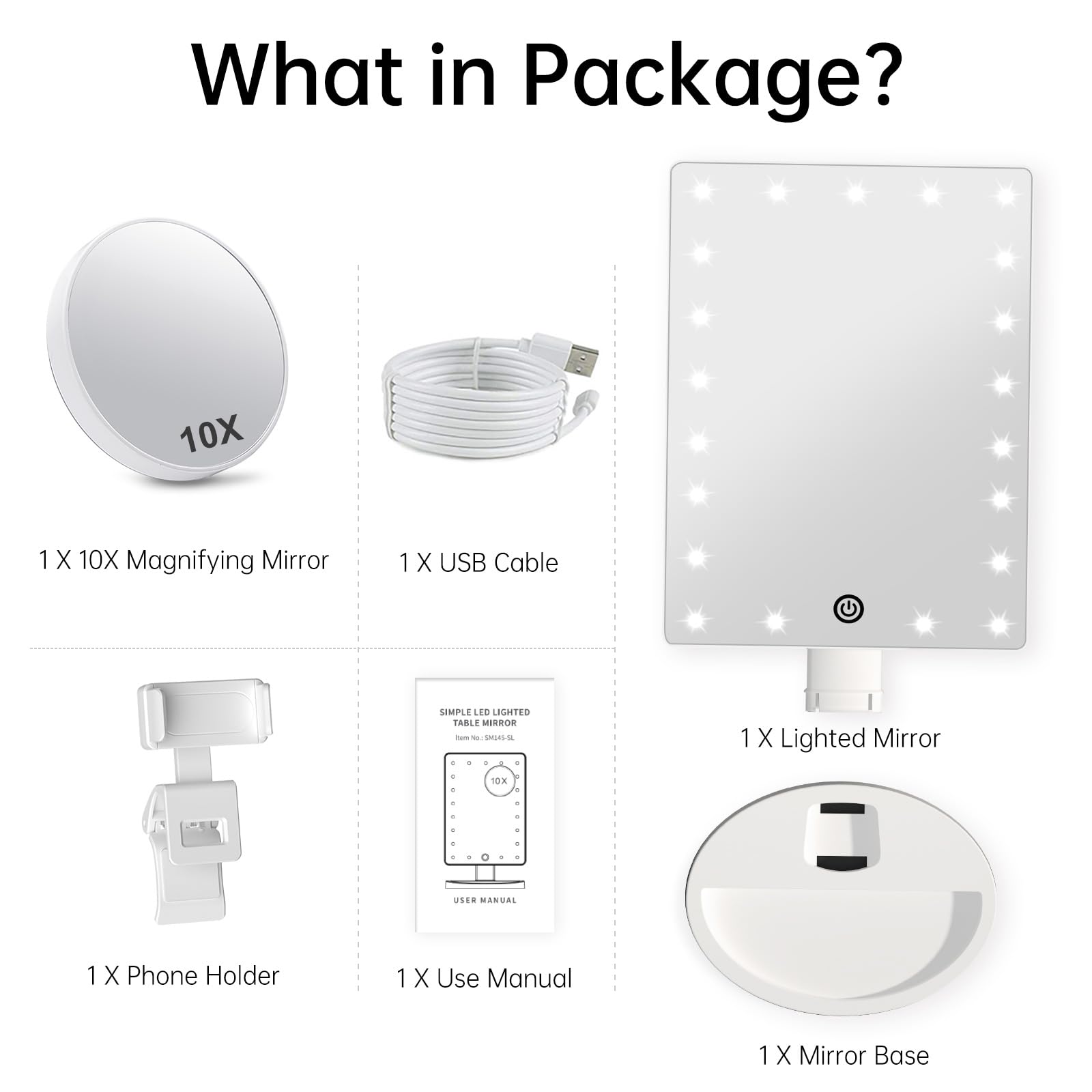 Lighted Makeup Vanity Mirror With Phone Holder And 10X Magnifying Mirror, 21 Led Lighted Mirror With Touch Sensor Dimming, 180Ad