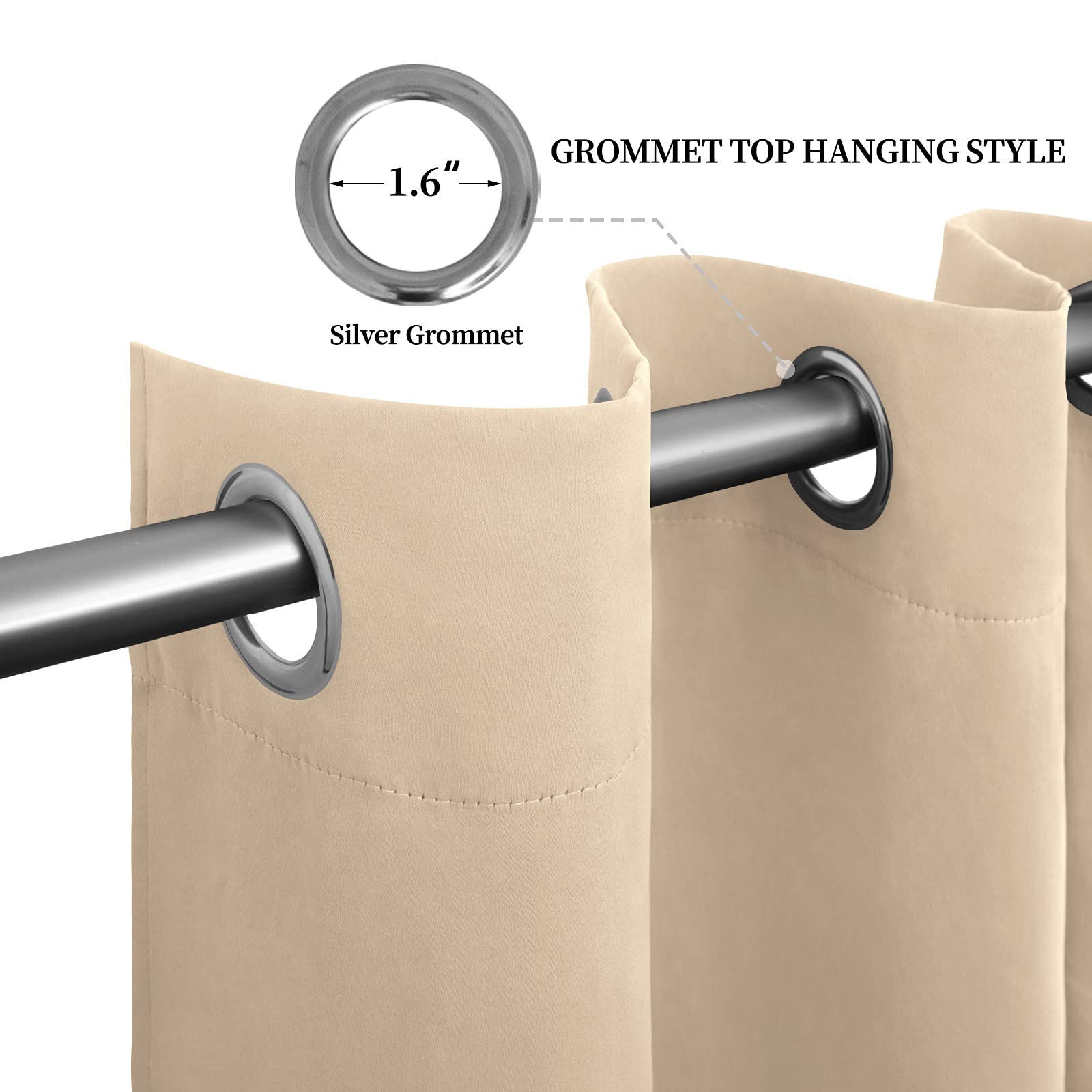 Easy-Going Blackout Curtains For Bedroom, Solid Thermal Insulated Grommet And Noise Reduction Window Drapes, Room Darkening Curtains For Living Room, 2 Panels(52X84 In,Beige)