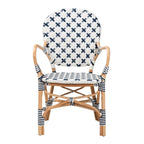 Baxton Studio Bryson Modern French Blue and White Weaving and Natural Rattan Bistro Chair