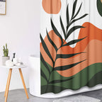 Tayney Boho Mid Century Shower Curtain Set With Toilet Lid Cover And Non-Slip Rugs, Abstract Sun Mountain Plants 4 Pcs Modern Sh