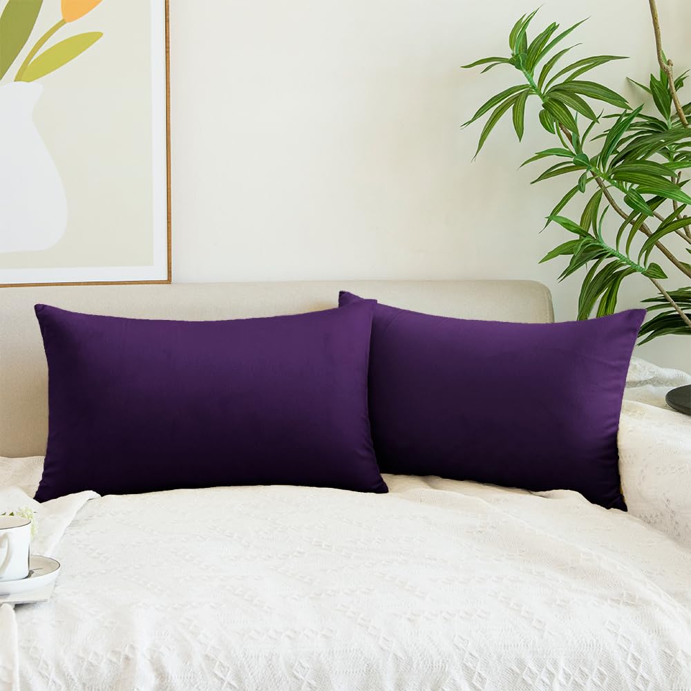 Quorgves Purple Pillow Covers 12X20 Inch Pack Of 2 Purple Throw Pillows For Couch Living Room Bed Bedroom Soft Velvet Lumbar Thr