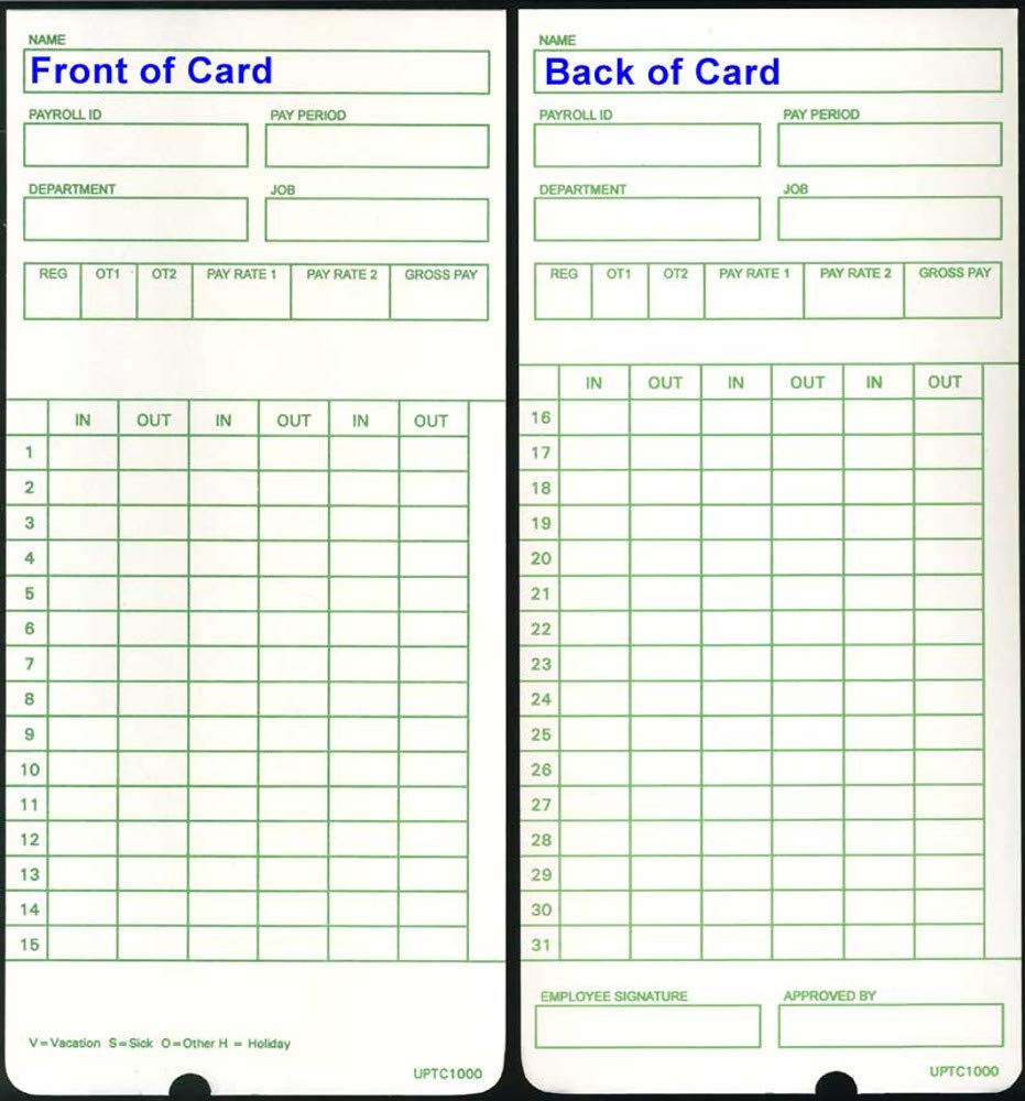 300 Upunch Hn3000 Time Cards Non-Calculating Also For Hn1000, Hn1500, Hn3500, Hn3540 Uptc1000 Compatible By Compumatic
