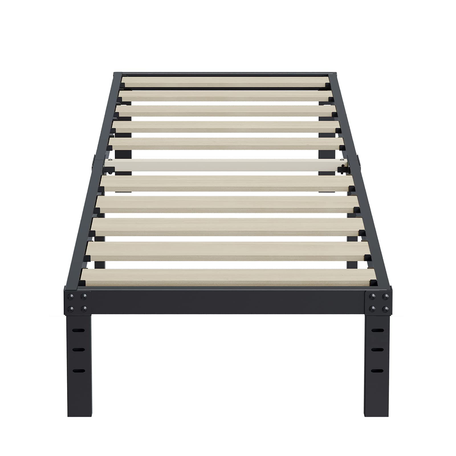 ZIYOO Twin Bed Frame 14 Inch High 3 Inches Wide Wood Slats with 2500 Pounds Support, No Box Spring Needed for Foam Mattress,Unde