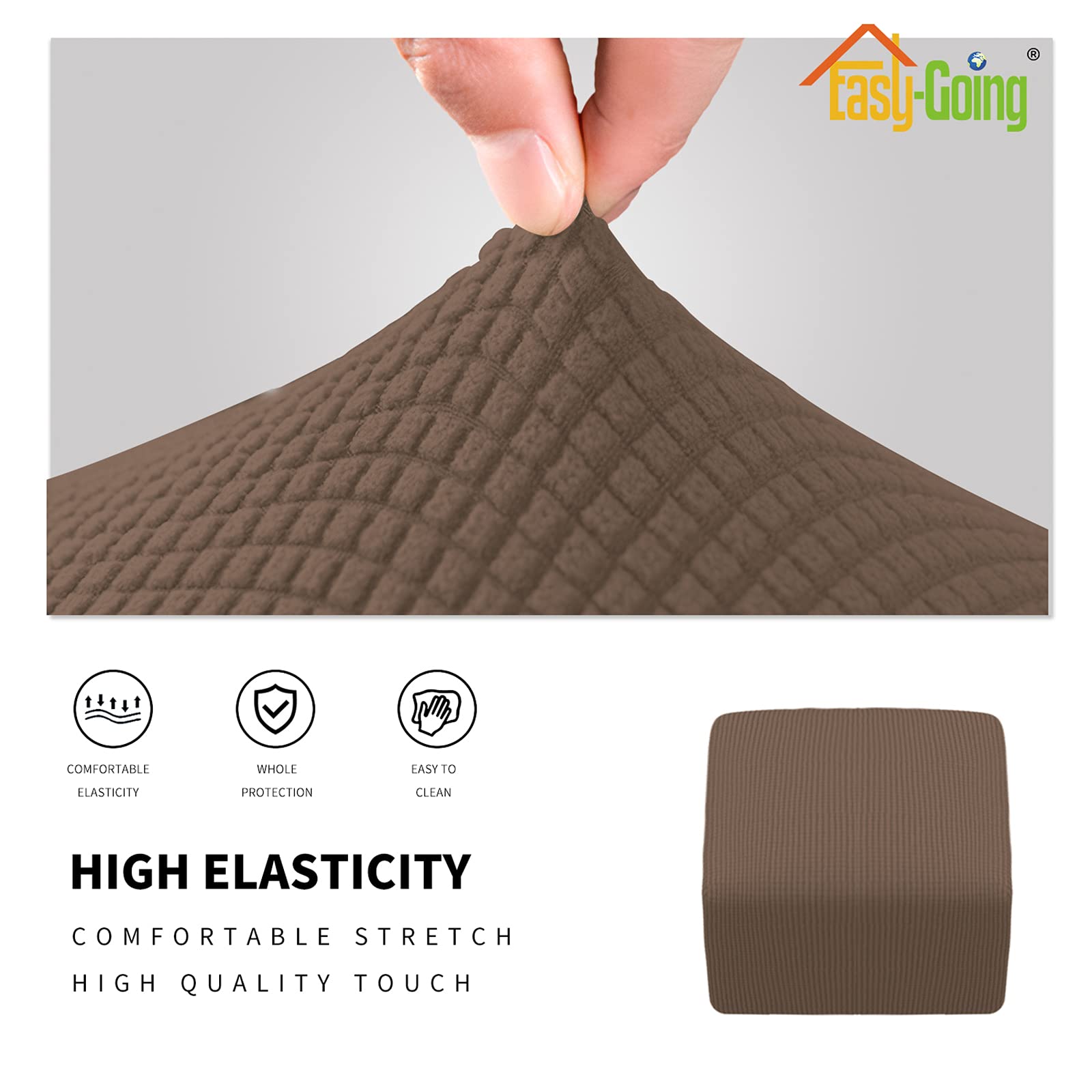 Easy-Going Stretch Square Ottoman Cover Folding Storage Stool Furniture Protector Soft Rectangle Slipcover With Elastic Bottom (15X15X15Inch, Brown)
