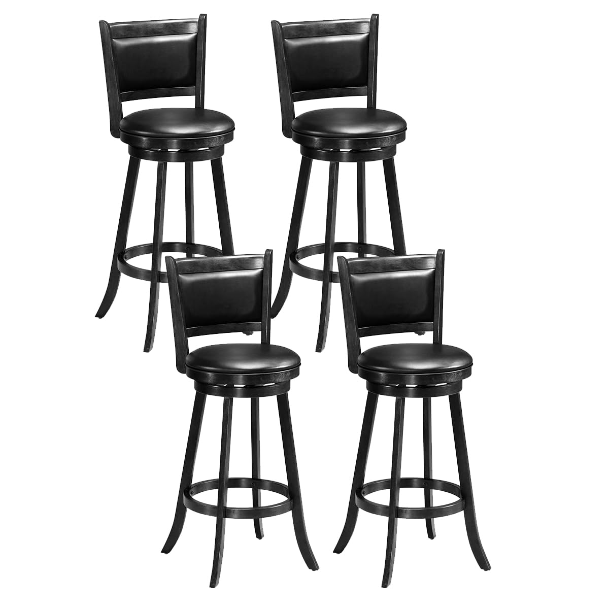 Ergomaster Bar Stools Set Of 4, 29” Bar Height Stools For Kitchen Island, Rubber Wood, Swivel Barstools With Backs For Pub, Restaurant, Black