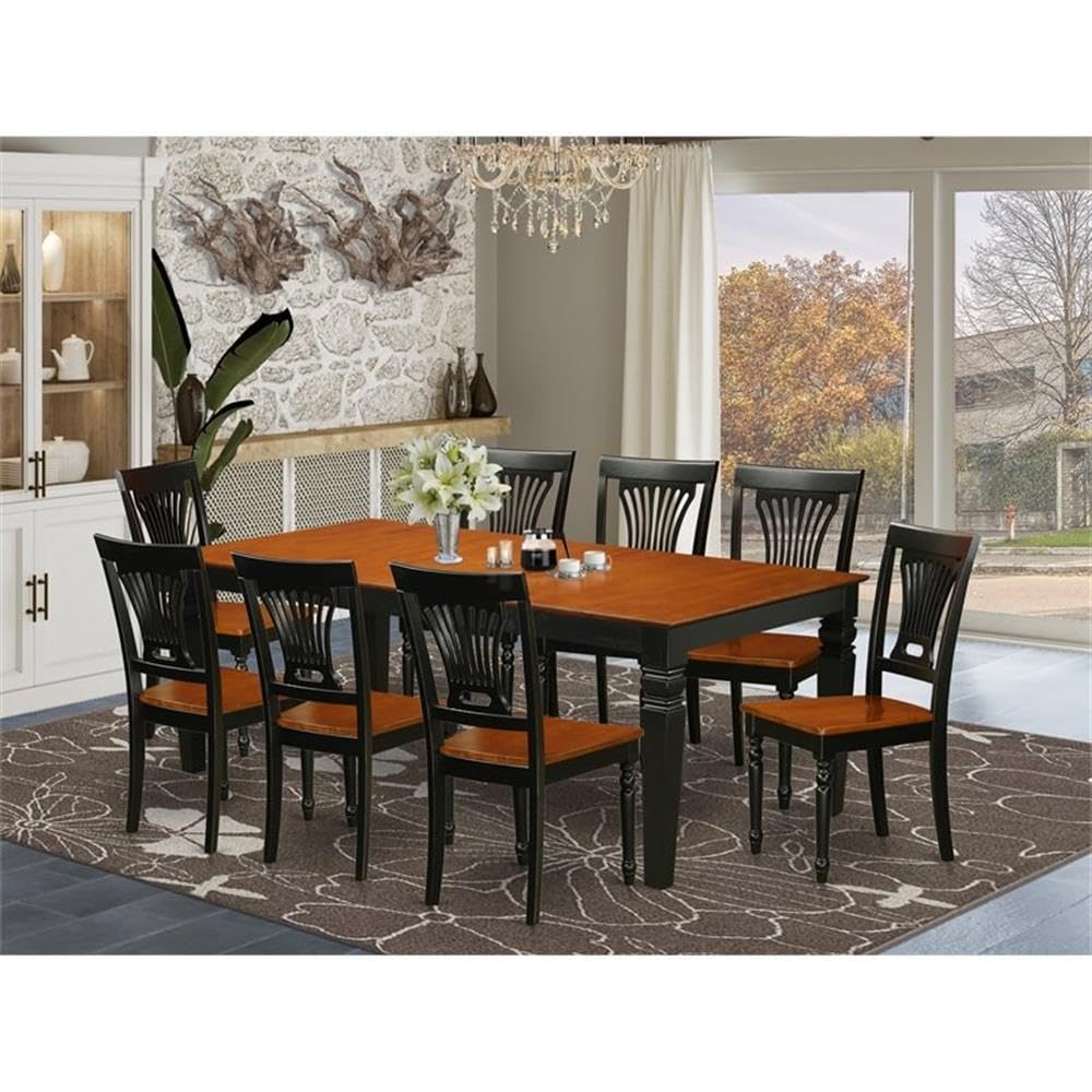 East West Furniture LGPL9-BCH-W 9 Piece Dining Set Includes a Rectangle Dining Room Table with Butterfly Leaf and 8 Wood Seat Chairs, 42x84 Inch, Black & Cherry
