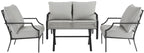 Crosley Furniture Otto 4-Piece Chevron Outdoor Loveseat Patio Furniture Set, Conversation Sets for Porch, Matte Black with Gray Cushions