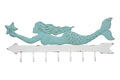 Creative Co-Op Aqua & White Metal Mermaid Wall D  cor with 7 Hooks, 16 Inch Long