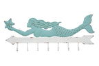 Creative Co-Op Aqua & White Metal Mermaid Wall D  cor with 7 Hooks, 16 Inch Long