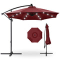 Best Choice Products 10ft Solar LED Offset Cantilever Hanging Market Patio Umbrella, 8 Sturdy Ribs, Easy Adjustment - Burgundy