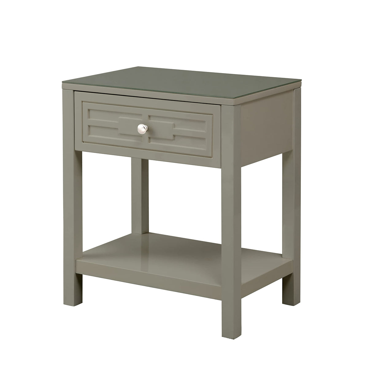 Lilola Home Dylan Taupe Wooden End Side Table Nightstand with Glass Top and Drawer