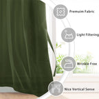 Hiasan Sheer Curtains For Bedroom With Tiebacks, Grommet Light Filtering Extra Wide Voile Texture Window Curtains For Living Room, Kids' Room And Nursery, Olive Green, W70 X L84, 2 Soft Drape Panels