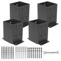 Axwhys 4  4 Post Base 4 Pcs, (Inner Size 3.6'X3.6') Post Brackets, Heavy Duty Black Metal Powder-Coated Thick Steel Post Ancho