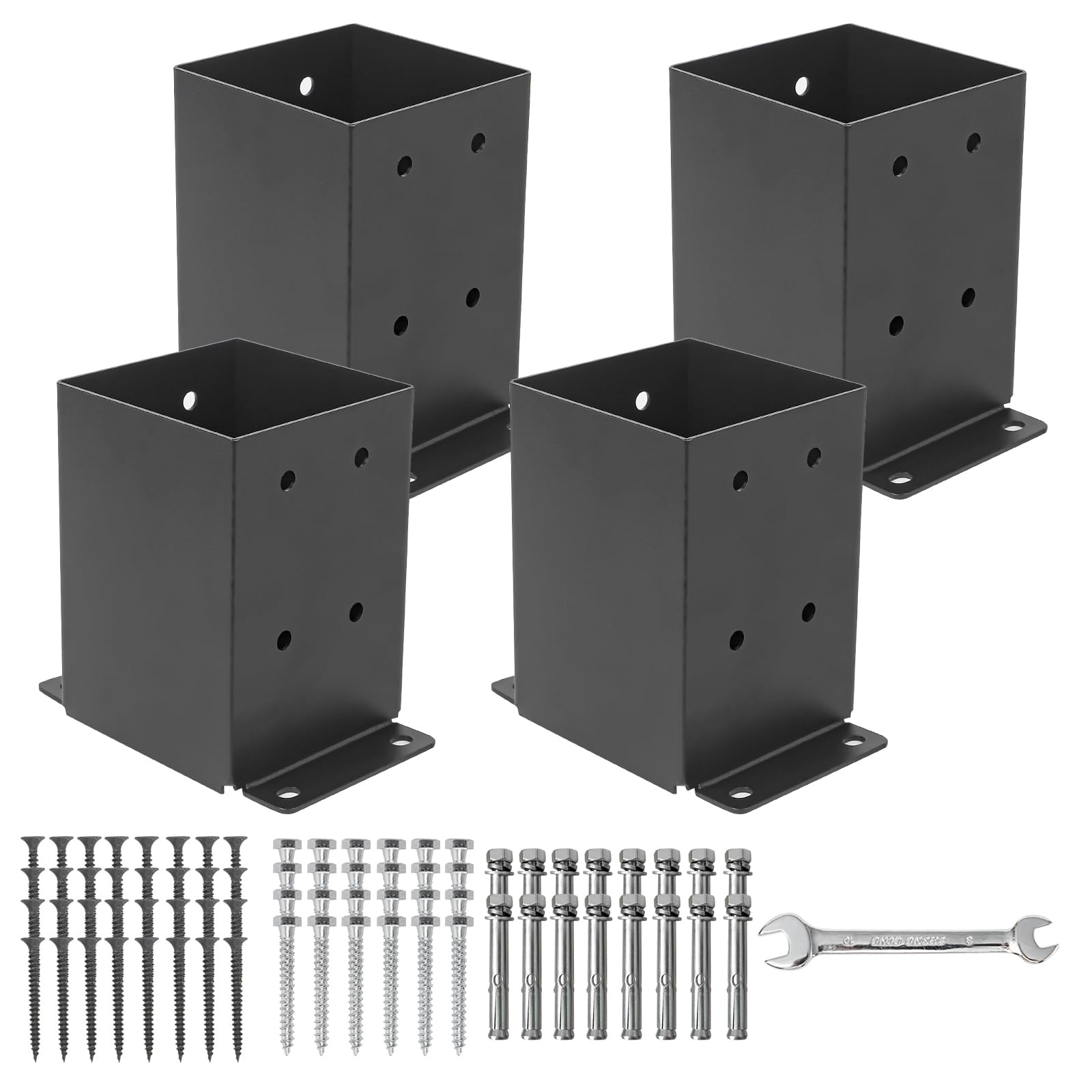 Axwhys 4  4 Post Base 4 Pcs, (Inner Size 3.6'X3.6') Post Brackets, Heavy Duty Black Metal Powder-Coated Thick Steel Post Ancho