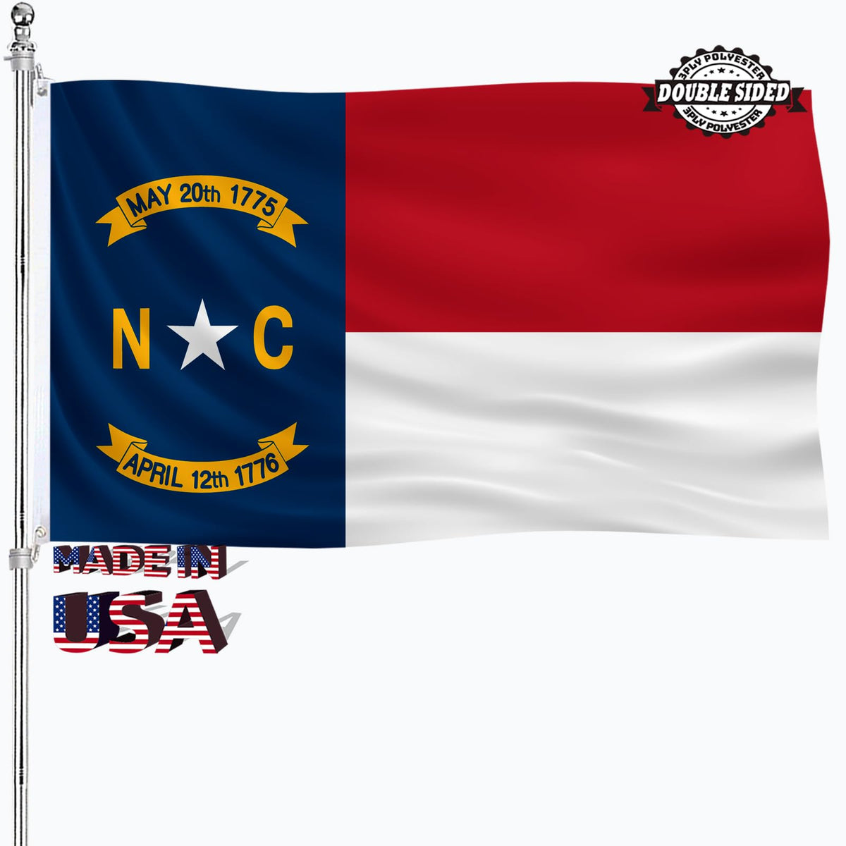 North Carolina State Flag 3X5 Outdoor Double Sided Nc Flags Heavy Duty 3 Ply Polyester Material With 2 Metal Grommets 4 Rows Of