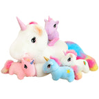 SQEQE Cute Unicorn Stuffed Animals with 4 Babies in Her Tummy, Rainbow Flying Unicorn Plush Pillow Toy with Wings, Unicorn Gifts