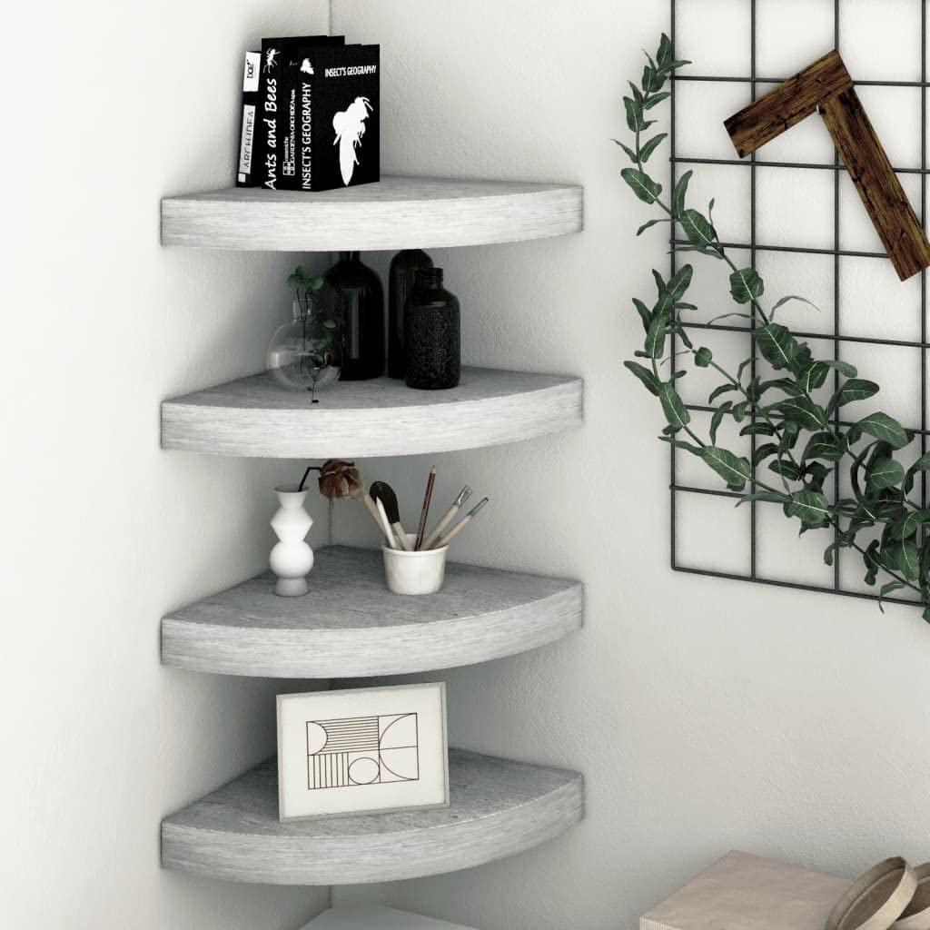 vidaXL Wall Corner Shelves 4 pcs Concrete Gray 9.8&quot;x9.8&quot;x1.4&quot; MDF