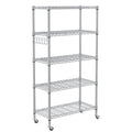 Homdox 5 Tier Adjustable Rolling Storage Shelves, Heavy Duty Wire Storage Racks and Shelving, Metal Shelves for Storage with Sid