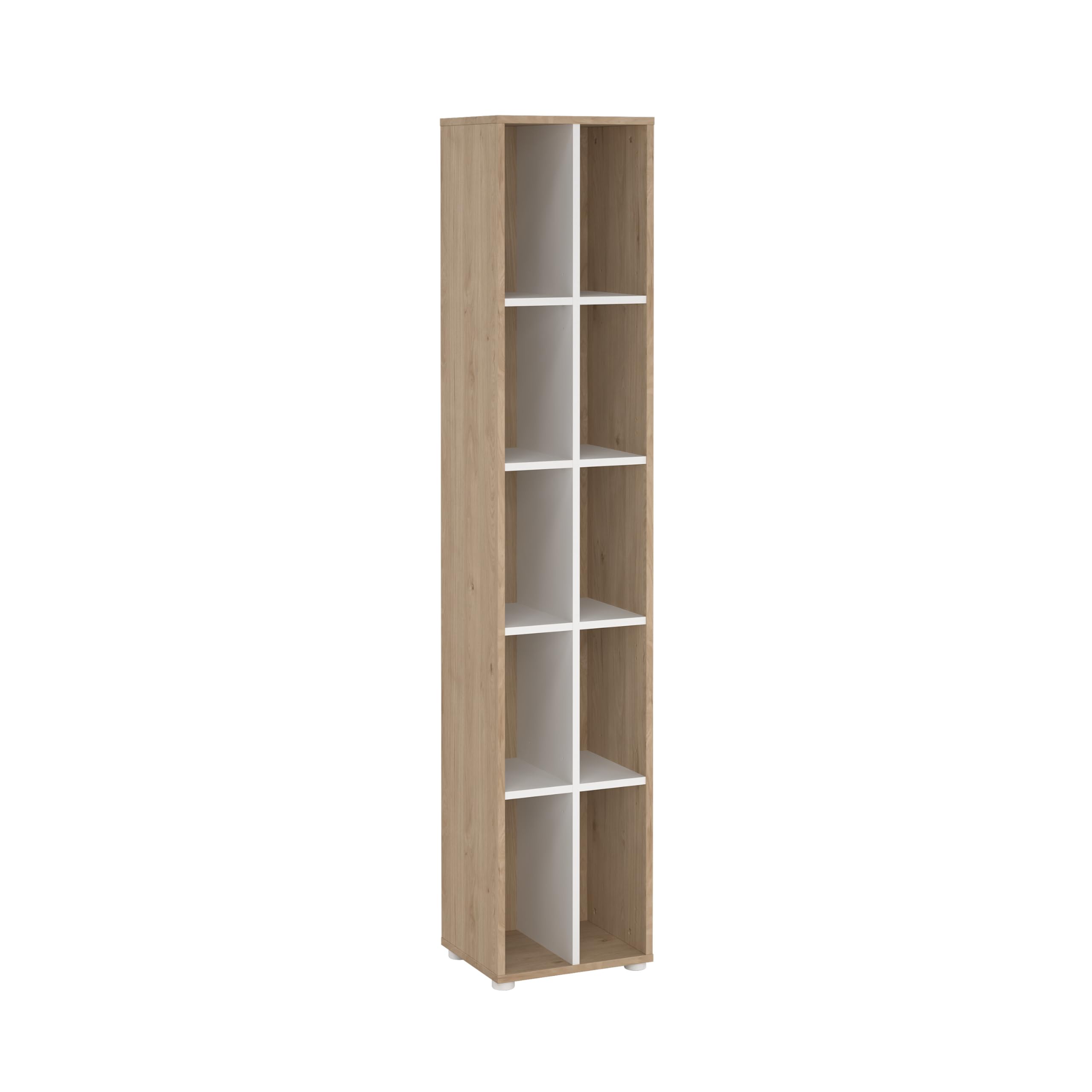 Sign Narrow 10 Shelf Bookcase/ bookcase with divider, Jackson Hickory/White