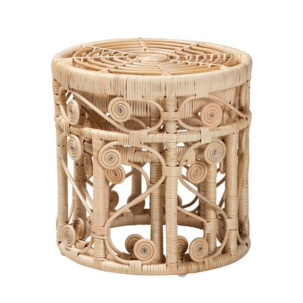 Baxton Studio Bowie Modern Bohemian Natural Brown Rattan 2-Piece Nesting End Table Set Natural Brown/Natural Rattan
