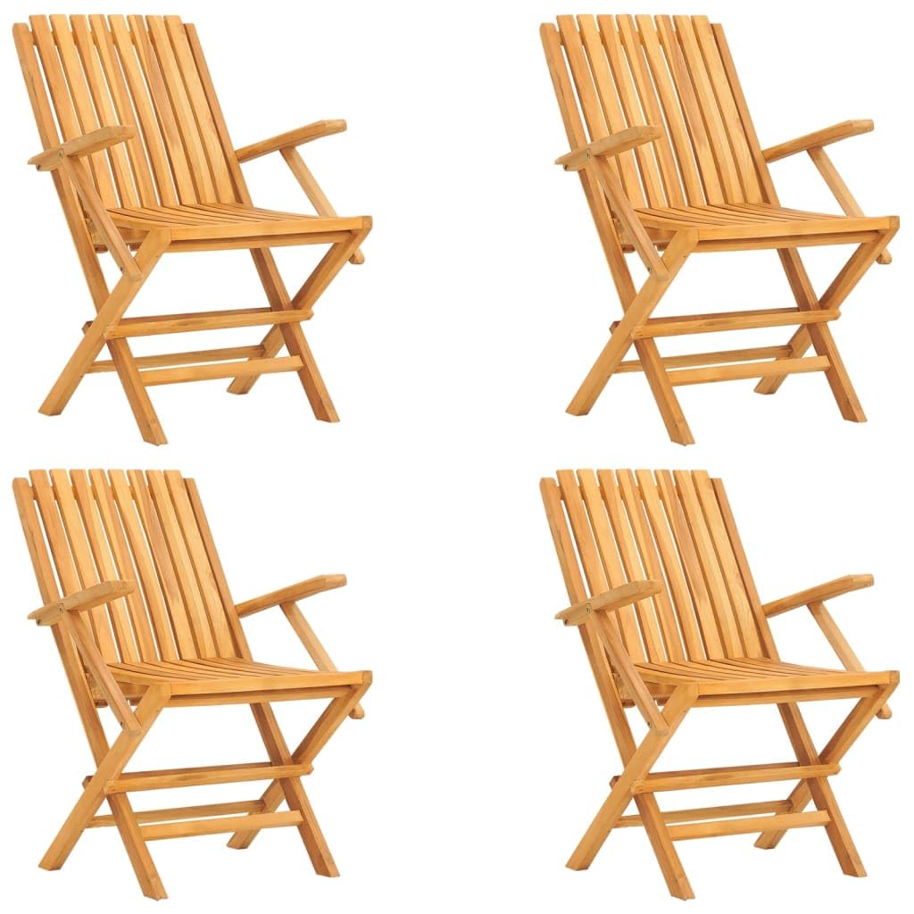 vidaXL 5-Piece Teak Wood Patio Dining Set - Scandinavian Style Outdoor Foldable Furniture with Solid Construction, Parasol Hole Feature - for Deck, Garden, Patio