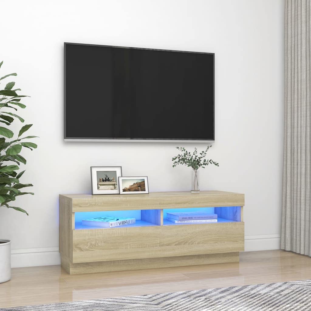 vidaXL TV Cabinet with LED Lights Sonoma Oak 39.4&quot;x13.8&quot;x15.7&quot;