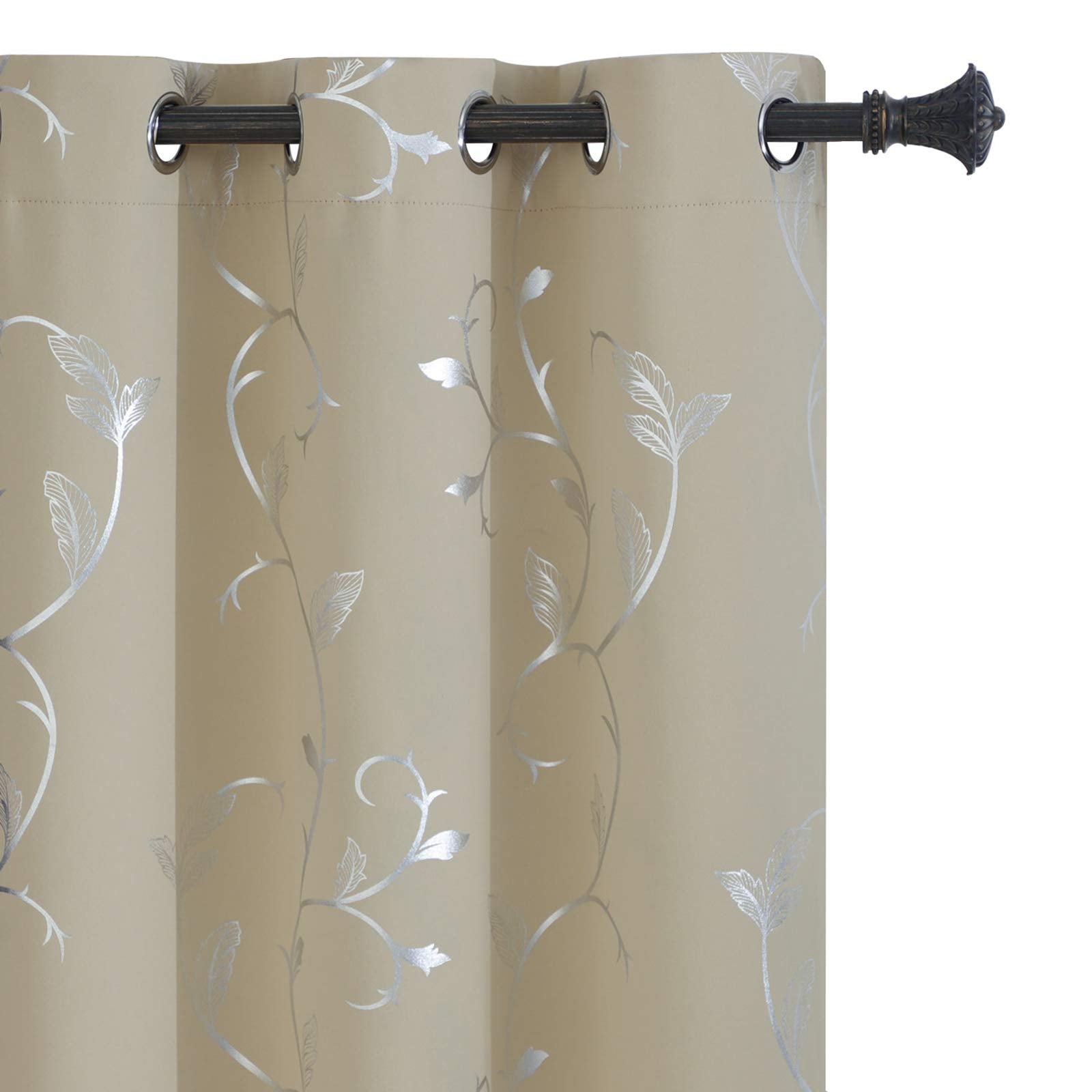 Buhua Thermal Insulated Blackout Curtains With Striped Wave Vine Print Window Curtains For Living Room 38W  72L Beige 2 Panels