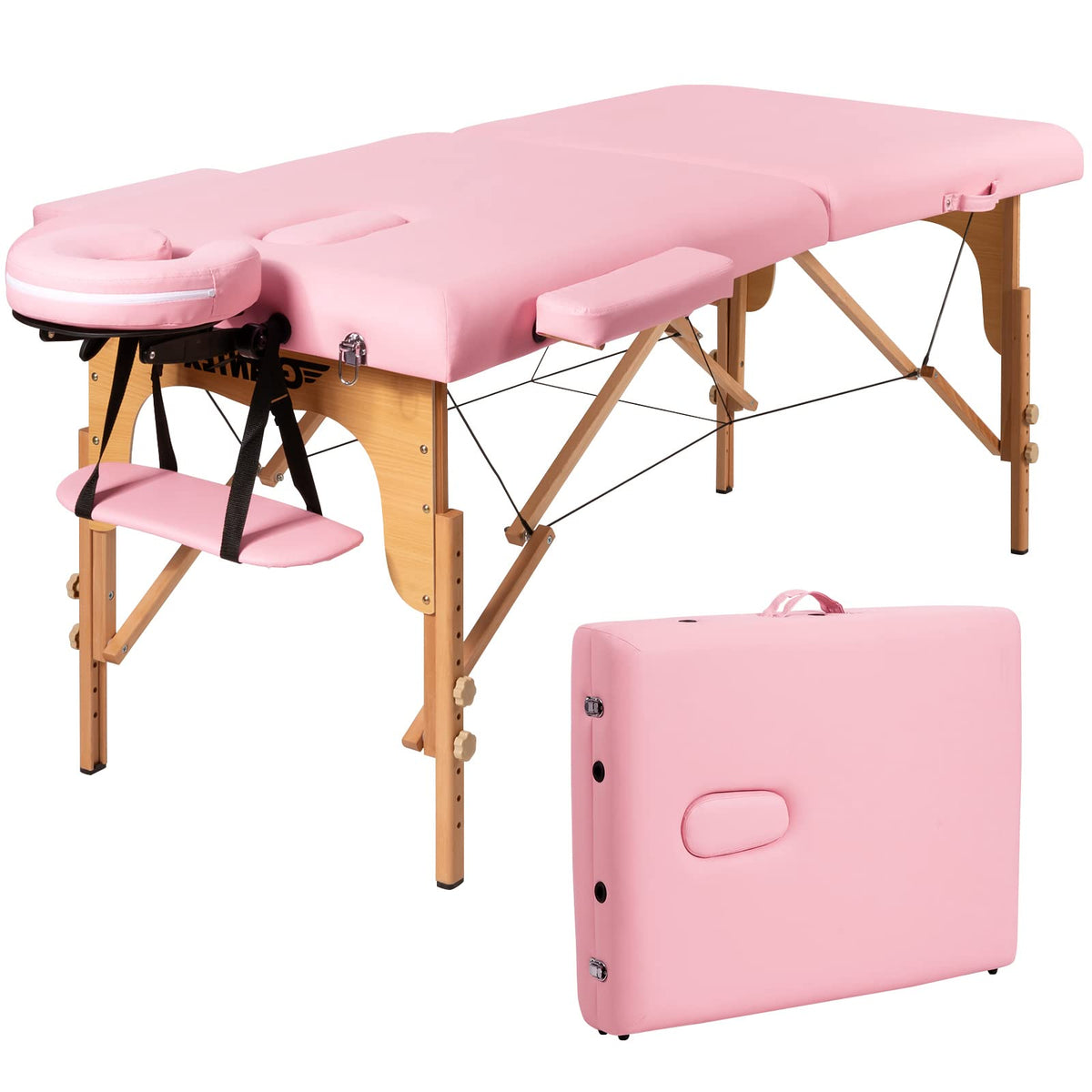 Giantex Portable Massage Table Lash Bed, 2 Fold Massage Bed Spa Bed Height Adjustable w/Face Cradle & Carry Case, Professional F